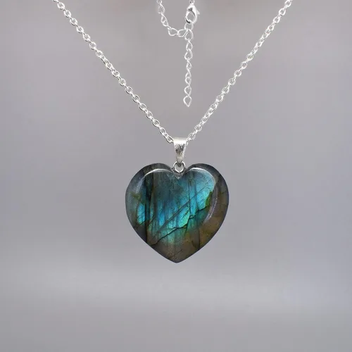 Miniatura 6 de Gempires Natural Labradorite Heart Pendant Necklace, Handmade Jewelry, Silver Plated 18 + 2 Inch Adjustable Chain (Labradorite)