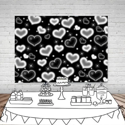 Miniatura 5 de Telón de fondo de corazón negro de 7x5 pies Fondos de los años 90 para sesión de fotos Decoración de San Valentín Banner Accesorios de cumpleaños
