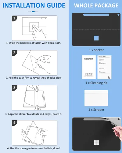 Miniatura 7 de MoKo Calcomanía para tableta Microsoft Surface de 12 pulgadas 2025, piel sintética, cubierta protectora para Surface Pro de 12 pulgadas, color negro