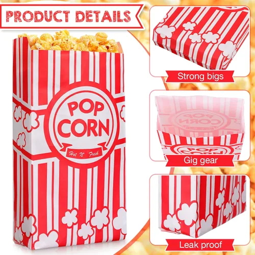 Miniatura 3 de Potchen 500 bolsas de palomitas de maíz de 2 onzas a granel para palomitas de maíz, resistentes a la grasa, bolsas desechables para carnaval, Rojo