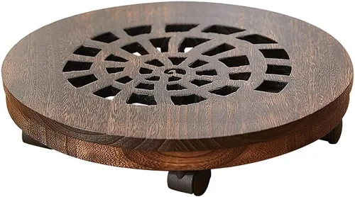 Carrito de madera para plantas, carrito rodante resistente con ruedas giratorias, soporte móvil para macetas, estante redondo para plantas con