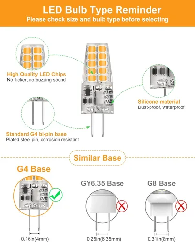 Miniatura 3 de BAOMING Bombilla LED G4 de 12 V, 3.5 W, base JC bi-pines, equivalente a halógeno T3 de 20 W-35 W, 2700 K, blanco cálido suave, sin parpadeo, lámpara