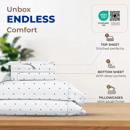Miniatura 3 de THREAD SPREAD Sábanas de Cama Impresas de Algodón Egipcio 100% - Juego de Sábanas Queen de 600 Hilos de 4 Piezas, Sábanas de Satén de Lujo Hotelero