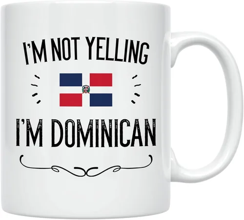 Casitika Divertidos regalos de República Dominicana. Taza de café de cerámica de 11 onzas con texto en inglés "I'm Not Yelling I'm Dominican". Tazas