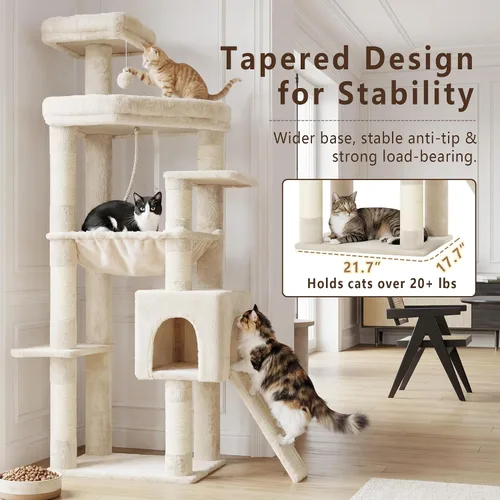 Miniatura 2 de Heybly Árbol para gatos resistente, torre de 64.2 pulgadas de alto para gatos grandes de interior con estructura ampliada, muebles para gatos