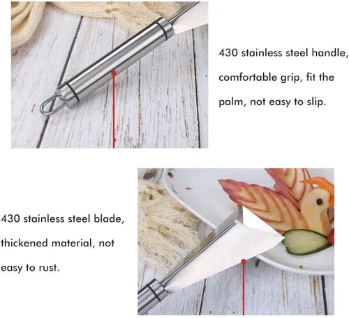 Miniatura 7 de MIXCUT Cuchillo para tallar frutas, decoración de platos de bricolaje, herramientas de tallado de forma triangular de acero inoxidable, cuchillo