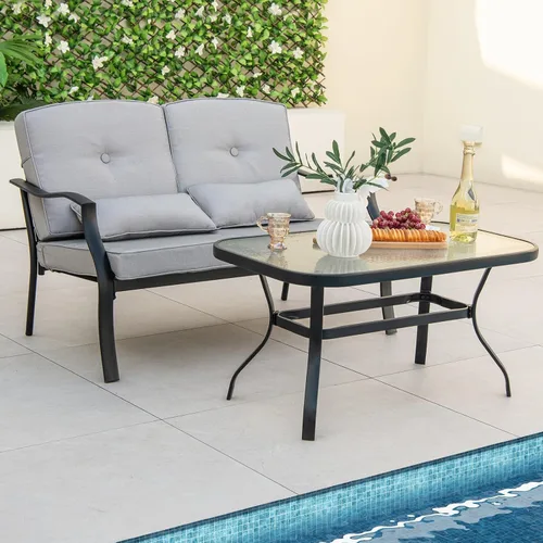 Tangkula Juego de muebles de patio de 2 piezas, juego de sillas de sofá biplaza para exteriores con cojines de respaldo de asiento y almohadas de
