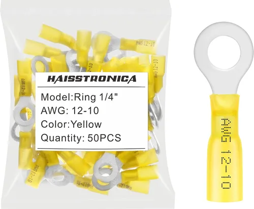 Miniatura 44 de haisstronica 100 conectores de anillo termorretráctiles de grado marino azul de 1/4 pulgadas, conectores de terminales de anillo de cobre rojo