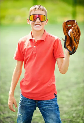 Miniatura 5 de Gafas de sol deportivas para niños, polarizadas, con protección UV400, para niños y niñas, para béisbol, softbol, ciclismo Lentes rojas con montura