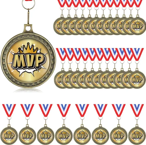 XunYee MVP Champion Awards Medallas para fútbol, béisbol, fútbol, baloncesto, jugador de sóftbol, equipo MVP, campeón, regalo con cintas para el