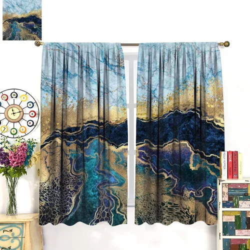 Miniatura 6 de Cortinas opacas con diseño de mármol blanco y dorado, para el Día del Padre, cortinas opacas para dormitorio, sala de estar, juego de 2 paneles, 52