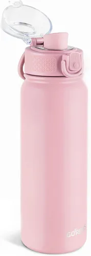 Miniatura 10 de GOPPUS Botella de agua de acero inoxidable aislada de 20 oz sin BPA, excelente para viajes, con tapa para beber - A prueba de fugas y sudor con tapa