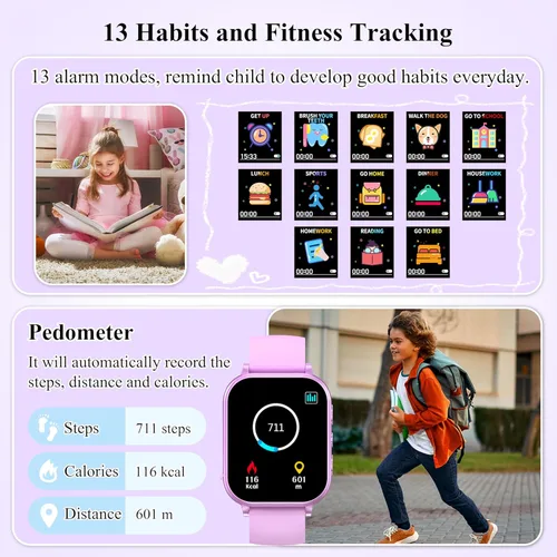 Miniatura 5 de KALINCO Reloj inteligente para niños, más de 30 juegos, cámara, podómetro, reproductor de música, alarma, audiohistoria, antorcha, contador