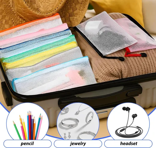 Miniatura 7 de 100 bolsas de malla con cremallera a granel, 8.5 x 4.5 pulgadas, bolsas de plástico transparente para lápices, pequeñas bolsas impermeables