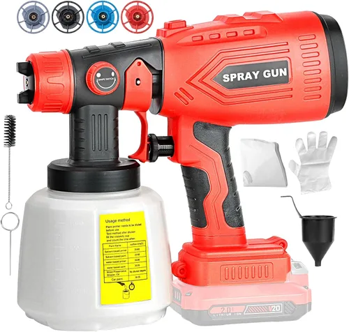 Miniatura 14 de Pulverizador de pintura inalámbrico para batería Black&Decker de 20V, pistola de pintura manual con 3 patrones de pulverización y 4 boquillas, ideal