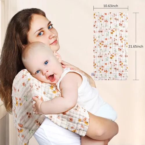 Miniatura 3 de Viviland Paños de muselina para bebé, 100% algodón, súper absorbentes, para bebé niña y niño, 10 x 20 pulgadas, 6 capas, patrón floral, paquete de 4