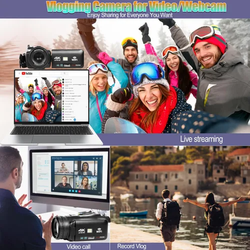 Miniatura 3 de Videocámara de video 4K UHD mejorada con micrófono, zoom digital de 18X, cámara de vlogging de enfoque automático para YouTube Antishake grabadora