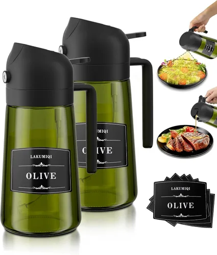 Miniatura 11 de LAKUMIQI Pulverizador de aceite de oliva 2 en 1 para freidora de aire, dispensador de aceite de vidrio de 16 onzas y rociador de aceite de cocina