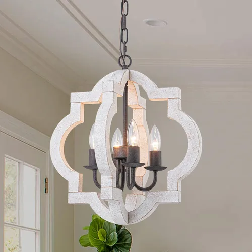 Miniatura 12 de Luces colgantes modernas de madera de granja de 9.84 pulgadas, orbe de isla de cocina, roble blanco envejecido, lámpara colgante de techo rústica