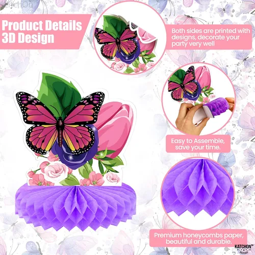 Miniatura 6 de KatchOn, Centros de mesa grandes de mariposa de panal para mesas, paquete de 8, decoraciones de fiesta de mariposas, decoraciones de mariposa