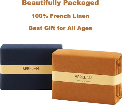 Miniatura 6 de Berklan Sábanas bajeras de lino 100% lino francés con bolsillo profundo de 16 pulgadas totalmente elásticas de alta cantidad de hilos