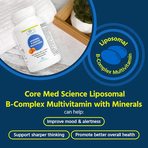 Miniatura 2 de Core Med Science Complejo B multivitamínico metilado liposomal, 90 cápsulas blandas - Suplemento vitamínico del complejo súper B activo sin OMG