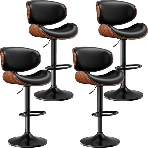 Miniatura 20 de Taburetes de bar, taburetes de bar giratorios ajustables para isla de cocina, sillas de barra de cuero moderno de mediados de siglo de altura