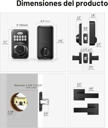 Miniatura 6 de Zowill - Juego de cerradura electrónica de puerta de entrada delantera sin llave con 2 manijas, con teclado, bloqueo automático, contraseña Negro