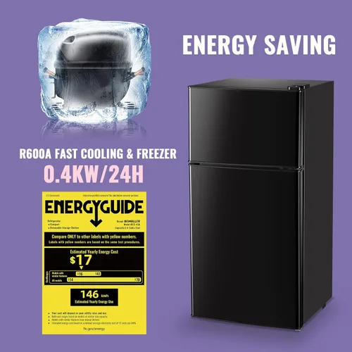 Miniatura 7 de DEMULLER Refrigerador de 2.4 pies cúbicos con congelador, mini refrigerador con estantes de plástico extraíbles, ideal para apartamentos, Negro