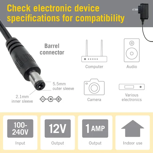 Miniatura 4 de Armacost Lighting 12V 12W 1 Amp Adaptador de fuente de alimentación Transformador AC 100V-120V con conector de salida DC de 0.217x0.083 in