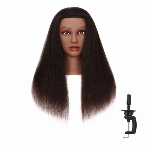 Miniatura 6 de Hairingrid Cabeza de Maniquí Afroamericana con 100% Cabello Humano Cosmetología Cabeza de Maniquí de Cabello Afro para Práctica de Peinado, Trenzado