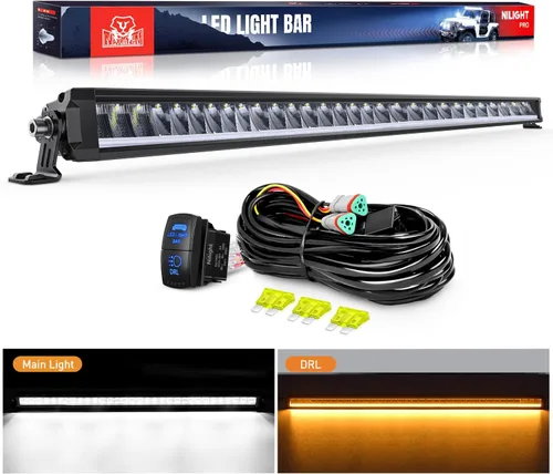 Miniatura 10 de Nilight Barra de luz LED con DRL ámbar 2 PCS 15 W 5.3 pulgadas fila única 1680 LM anti-reflejo punto todoterreno luces de conducción delgadas IP68
