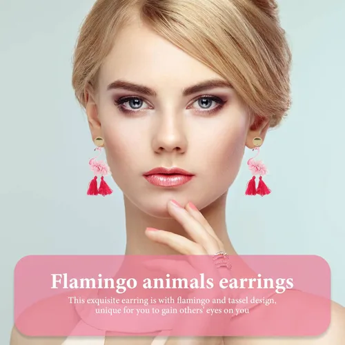 Miniatura 4 de Holibanna 1 par de aretes de flamenco Luau Party Pendientes de flamenco Pendientes de gota de flamenco Aretes de pájaro flamenco para mujer, aretes