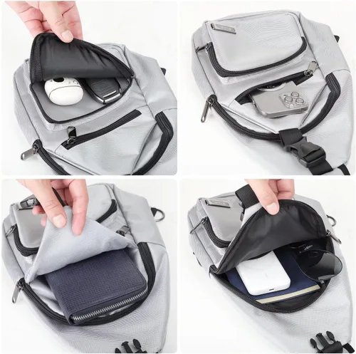 Miniatura 5 de AMJ Bolso cruzado tipo bandolera para hombres y mujeres, mochila de hombro casual, mochila de pecho tipo morral para senderismo y viajes Blanco Gris