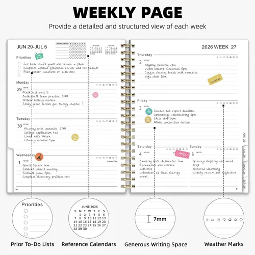 Miniatura 4 de Ospelelf Agenda 2026 2027, calendario semanal y mensual encuadernado en espiral, suministros de oficina A4 para mujeres y hombres, cubierta de PVC