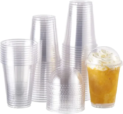 Miniatura 2 de [100 juegos-16 onzas] Vasos de plástico con tapa de ranura para pajita, tapa de ranura para pajilla, transparente, PET, transparente, desechable