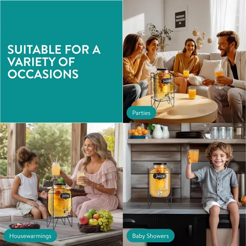 Miniatura 7 de Navaris Dispensador de bebidas en tarro de vidrio con grifo, incluye soporte de metal, tubo de hielo e infusor de frutas, para cóctel, limonada