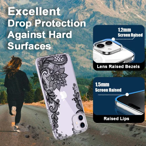 Miniatura 2 de Compatible con iPhone 11, funda transparente con flores florales a prueba de golpes, parte trasera dura, delgada, bonita funda transparente