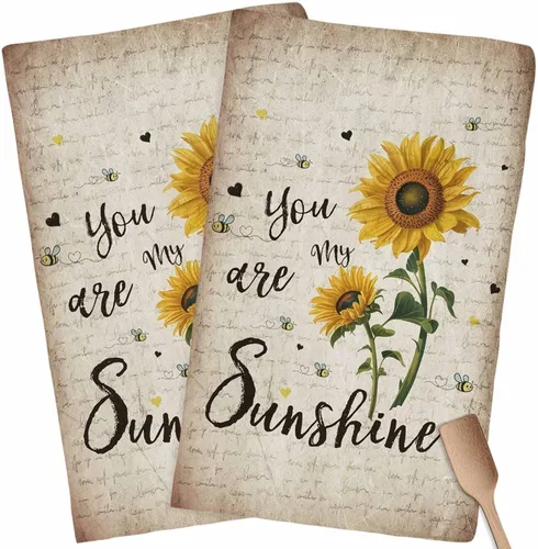 Toallas de cocina rústicas de girasol, papel de periódico retro marrón rústico de microfibra absorbente para platos de cocina, toalla de baño de