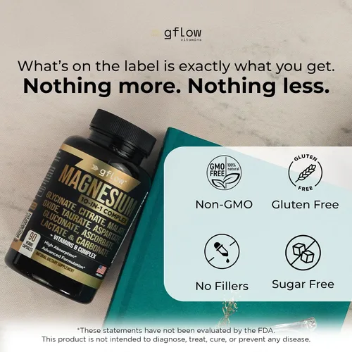 Miniatura 8 de gflow vitamins Suplemento complejo de magnesio – 10 formas activas, glicinato, citrato, malato, óxido, taurato, aspartato, gluconato, ascorbato