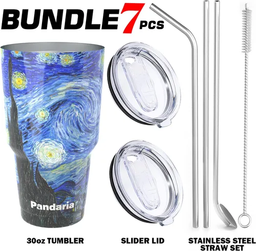 Miniatura 2 de Vaso de 30 onzas con tapas y pajillas, 100% a prueba de fugas, apto para portavasos con popote, vaso de acero inoxidable recubierto de doble pared