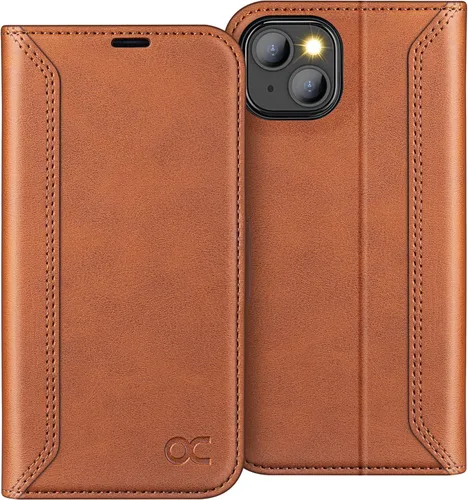 Miniatura 14 de OCASE Funda tipo cartera compatible con iPhone 13, de piel sintética con tapa tipo folio, con tarjetero, bloqueo RFID, soporte