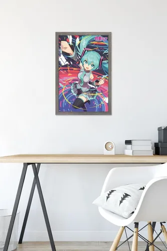 Miniatura 6 de Hatsune Miku - Póster de pared con puño, 22.4 pulgadas de largo x 14.7 pulgadas de ancho, versión enmarcada de madera de granero
