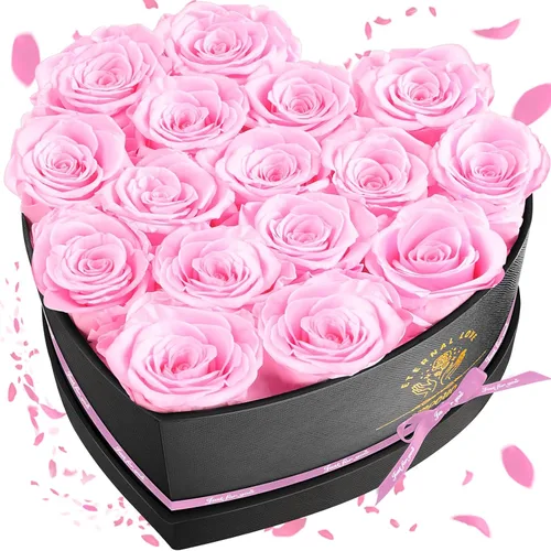 Impouo Caja de 16 piezas con forma de corazón Forever Flowers - Rosas preservadas, regalos de cumpleaños para mujeres, regalo de flores Prime, San