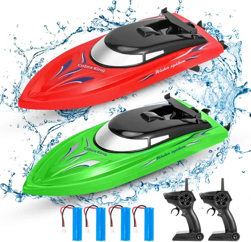 Miniatura 8 de Paquete de 2 barcos a control remoto, barcos de control remoto para niños y adultos, 6.2 mi/H 2.4 G de alta velocidad, barcos RC rápidos para Azul