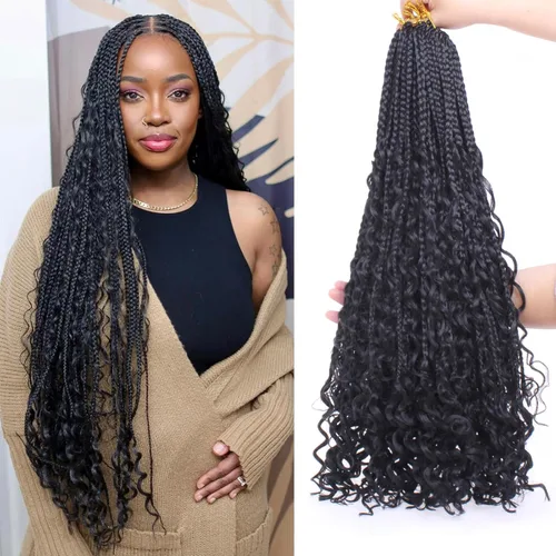 Miniatura 61 de Beverlee Goddess Box - Trenzas de ganchillo de 8 pulgadas, 8 paquetes de trenzas de ganchillo bohemias, extremos rizados, pelo sintético rizado
