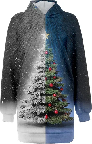 Miniatura 2 de Vestido de Navidad para mujer, con bolsillos, estampado de moda, de manga larga, sin botones, S-2XL