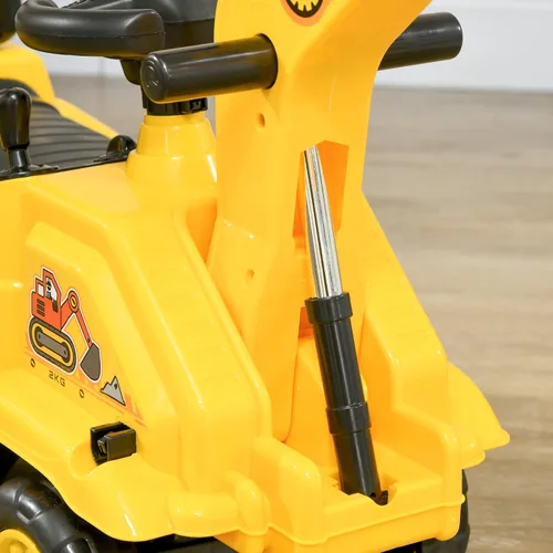 Miniatura 9 de HOMCOM Excavadora para montar, Bulldozer para niños Carro de arrastre con bocina, Almacenamiento bajo el asiento, Juguete carro de construcción