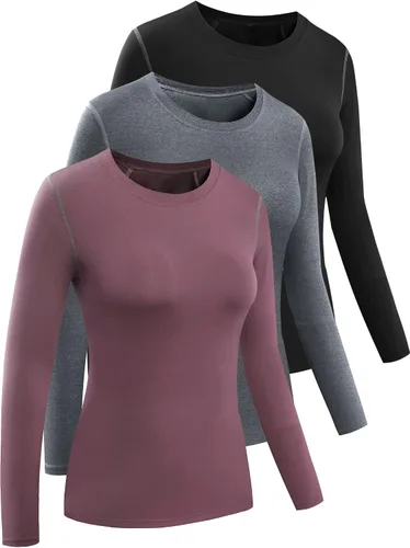 Miniatura 80 de CADMUS Paquete de 1 o 3 camisetas de entrenamiento de manga larga para mujer, camiseta de compresión de ajuste seco para correr