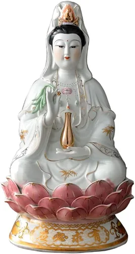 Miniatura 6 de Estatua de Guan Yin en Lotus – Estatua budista Avalokiteshvara Kuanyin – Regalo de Feng Shui (10 pulgadas)